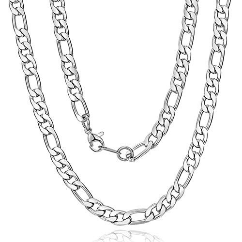 WELRDFG Jewelry 5 0mm Wide Stainless Steel Necklace Figaro Chain Link Men Chain18~32 Inch -Figaro chain?stainless-steel  5mm wide  18 0-