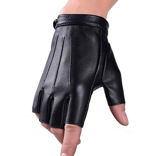 Fingerless Driving Gloves PU Faux Leather Outdoor Sport Half Finger Glove for Men Women Teens -Fingerless  M-