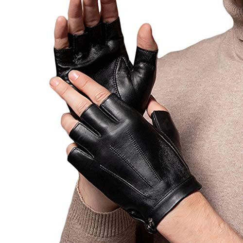 Fingerless Driving Gloves PU Faux Leather Outdoor Sport Half Finger Glove for Men Women Teens -Fleece Lined  M-