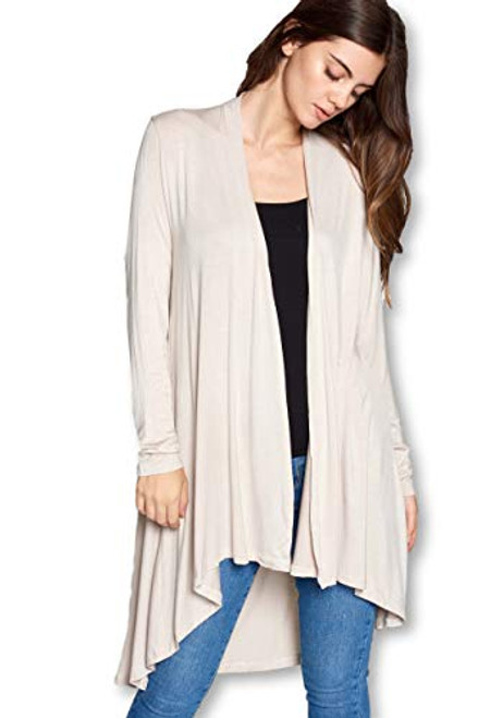 Women Long Duster Maxi Casual Soft Bamboo Cardigan Lounge Sweater - Made in USA -X-Large  Taupe-