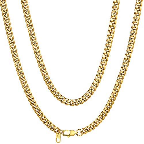 Men Women 6mm 18K Gold Plated Necklace Hip Hop Jewelry Choker Curb Miami Cuban Link Chain  14 Inch