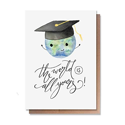 Wunderkid Individual Graduation Card  The World is All Yours  Congrats Graduate 2020 -1 Single Card  Blank inside-