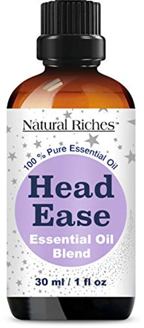 Natural Riches Migraine and Headache Pain Relief Essential Oil Blend for Head Ease Aromatherapy - Lavender  Peppermint  Rosemary  Wintergreen  Marjoram