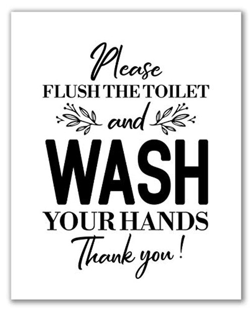Please Flush The Toilet And Wash Your Hands Sign - 8 x 10 - Unframed  Bathroom Sign  Home Decor  Kids Bathroom  Farmhouse Bathroom  Home Decor  Bath
