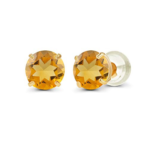 Genuine 10K Solid Yellow Gold 6mm Round Natural Citrine November Birthstone Stud Earrings