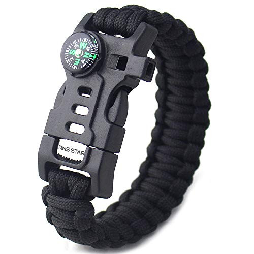RNS STAR 5-in-1 Tactical Bracelet Survival Bracelet with Paracord Rope Fire Starter Compass Emergency Whistle and Knife -Black-R-5in1- RNS STAR 5-in-1 Tactical Bracelet Survival Bracelet with Paracord Rope Fire Starter Compass Emergency Whistle and Knife -Black-R-5in1-