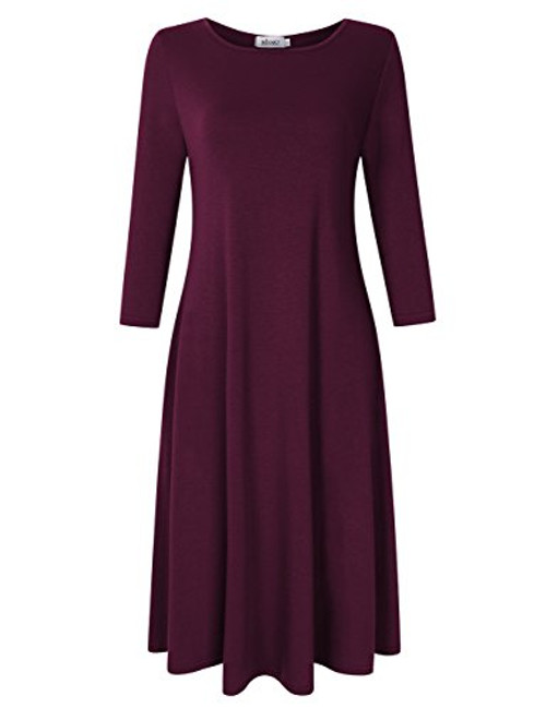 MISSKY Women 3-4 Sleeve Plus Size Pullover Pocket Loose Casual Dresses Burgundy M