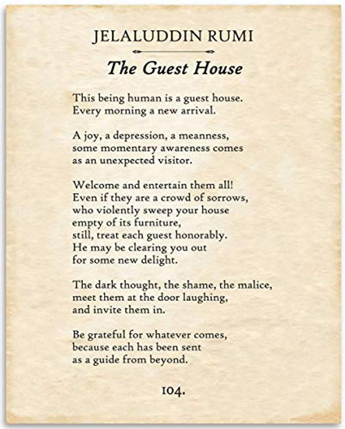 Rumi - The Guest House - 11x14 Unframed Typography Book Page Print - Great Gift for Poetry Fans and Inspirational Decor for Home and Office Under 15