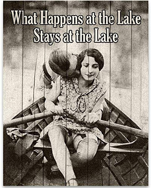 What Happens at the Lake Stays at the Lake - 11x14 Unframed Art Print - Great Lake House and Cabin Decor and Gift Under 15 -Printed on Paper  Not Woo