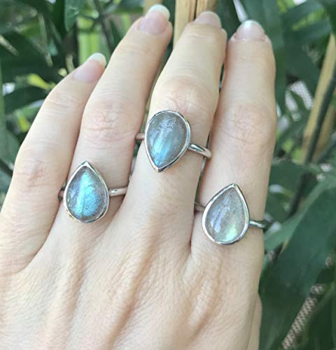 Labradorite Teardrop Statement Silver Ring Size 7