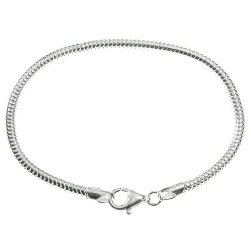 Queenberry Sterling Silver Snake Cable Bracelet with Lobster Clasp for European Bead Charms  7 5