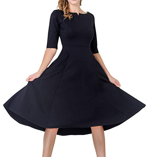 Marycrafts Womens Fit Flare Tea Midi Modest Dress for Office Business Work 4 Black