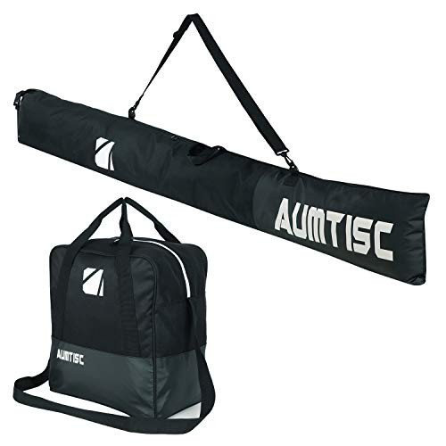 AUMTISC Ski Bag and Boot Bag Combo for 1 Pair of Ski Boots Adjustable Length Ski Bag -Black-