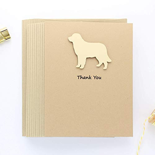 Golden Retriever Thank You Cards 10 Pack - Handmade golden yellow Dog Greeting Card - Kraft Brown - Blank Inside