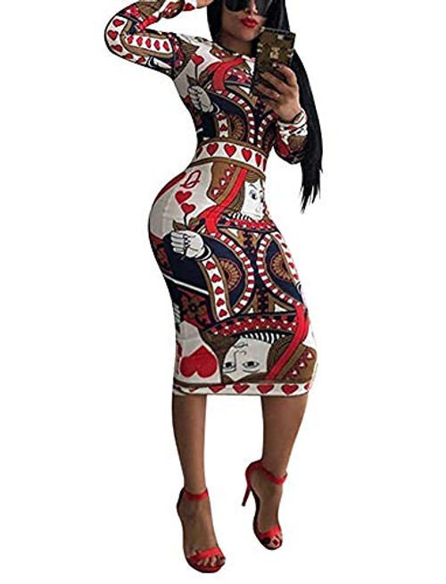 Women Elegant Long Sleeve Dress - Sexy Stretchy African Floral Bodycon Midi Dress for Women Women Elegant Long Sleeve Dress - Sexy Stretchy African Floral Bodycon Midi Dress for Women