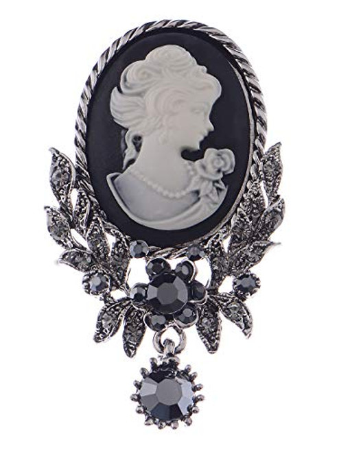 Alilang Womens Gothic Victorian Maiden Black Cameo Pendant Drop Rhinestone Crystal Charm Brooch Pin