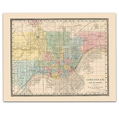 Cincinatti Ohio Vintage Map Circa 1875-11 x 14 Unframed Print - Great Housewarming Gift  Cincinatti Themed Office Decor  Great Gift Under 15