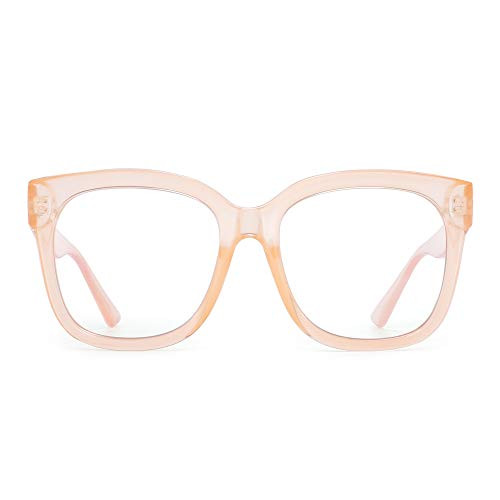 JIM HALO Blue Light Blocker Glasses for Women Oversized Square Computer Glasses Reduce Eye Strain Apricot