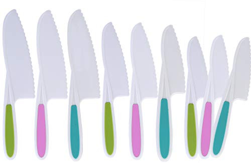 9-Piece Plastic Kids Knife Set - Salad Lettuce Knife for Children - Kid Safe Kitchen Cooking Chef Nylon Knife - Perfect Cutting Knives for Fruit  Vege