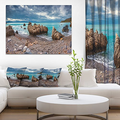 Designart PT9085 20 12 Blue Volcanic Beach Seashore Photography Canvas Print, 20" x 12", Blue Designart PT9085 20 12 Blue Volcanic Beach Seashore Photography Canvas Print, 20" x 12", Blue
