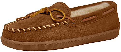 Minnetonka Womens Hardsole Brown Pile-Lined Moccasin Slippers 11 W