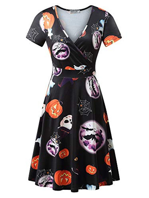 MSBASIC Wrap Dress  Low V Neck Party Dresses for Women -Black  Medium-