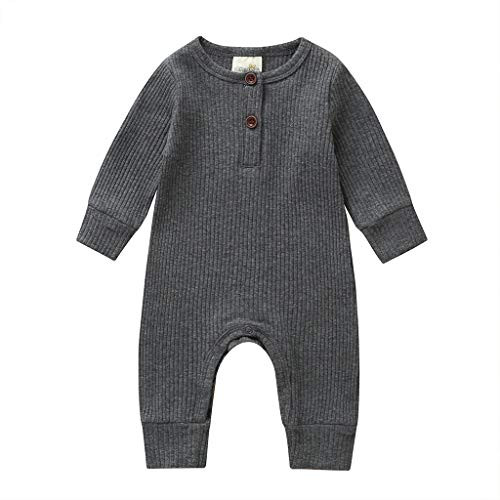 Infant Toddler Baby Boy Girls Romper Long Sleeve Solid Color One-Piece Jumpsuit Bodysuit Clothes -Knitted One Piece Jumpsuit Gray  6-9 Months-