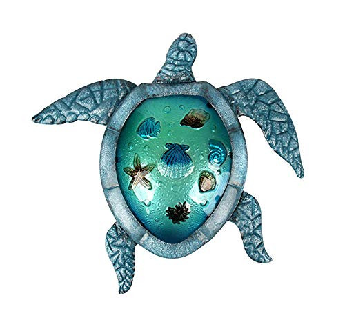 Liffy Turtle Wall Decor Outdoor Sea Metal Art Hanging Decorative Glass Sculpture Blue