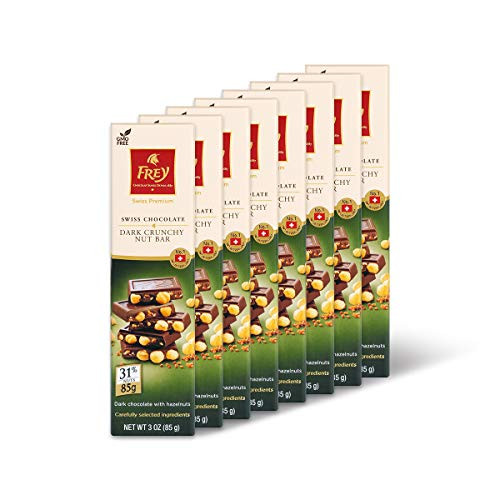 Frey Dark Chocolate Crunchy Nut Bar with Hazelnuts - Premium Swiss Chocolate - GMO Free - Rainforest Alliance Certified  31 Almonds - 3 0 Ounce -Pac