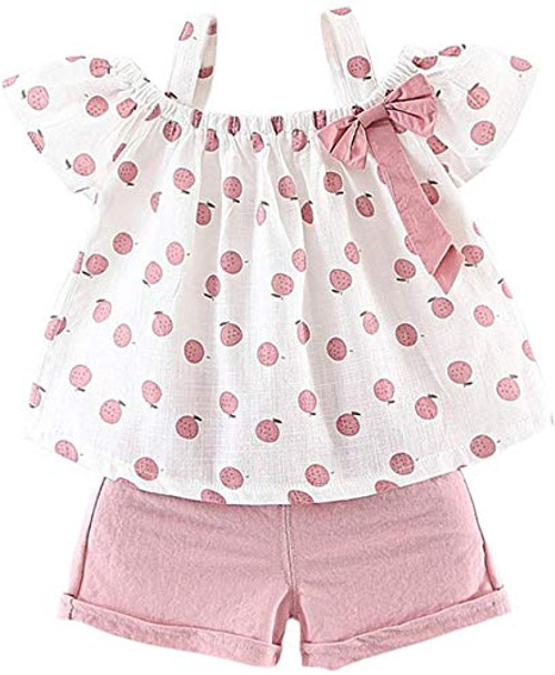 Toddler Baby Girls Clothes Ruffle Cami Polka Dot Tank Tops Blouse Striped Shorts Pants Kids Summer Outfit Set-0-6M- Pink