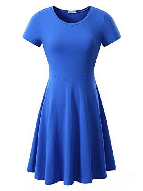 HUHOT Women Short Sleeve Round Neck Summer Casual Flared Midi Dress -XX-Large  Blue- HUHOT Women Short Sleeve Round Neck Summer Casual Flared Midi Dress -XX-Large  Blue-