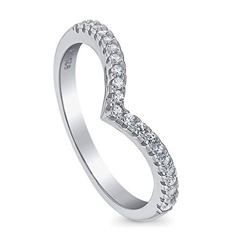 BERRICLE Rhodium Plated Sterling Silver Cubic Zirconia CZ Wishbone Wedding Curved Half Eternity Band Ring Size 4