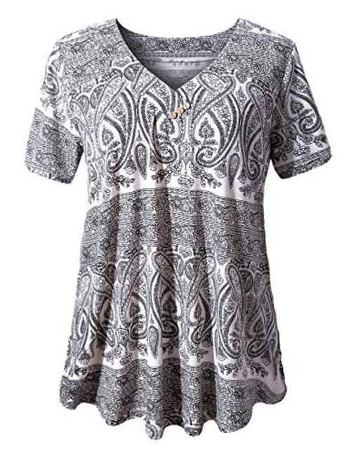 U Vomade Womens Tunic Blouses Plus Size Shirt Summer Short Sleeve Tunic Tops Multi Black White 3X-Large