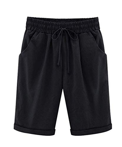 Vcansion Womens Drawstring Elastic Waist Shorts Plus Size Shorts Black Asian 7XL-US 16W
