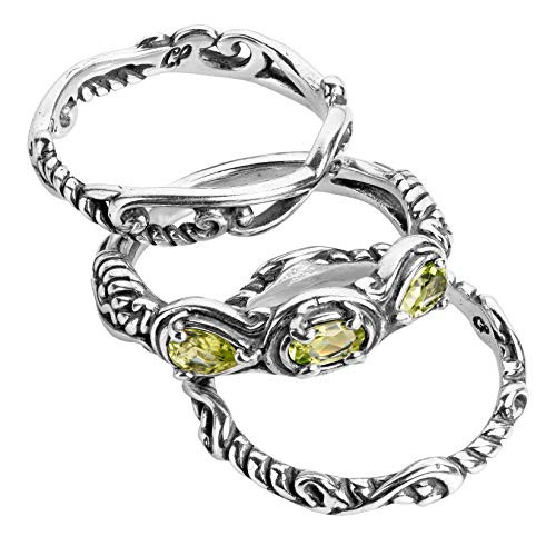 Carolyn Pollack Sterling Silver Green Peridot Gemstone Stackable Set of 3 Rings Size 9