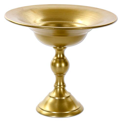 Koyal Wholesale Gold Roman Metal Pedestal Vase Flower Bowl Centerpiece, Compote Vase Stand, Floral Centerpiece, for Wedding, Bridal Shower, Thanksgiving, Christmas, Tabletop (13 x 10.75-Inch, Gold)