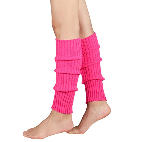 Zando Women Fashion Leg Warmers Adult Junior 80s Ribbed Knitted Long Socks for Party Sports B Rose One Size