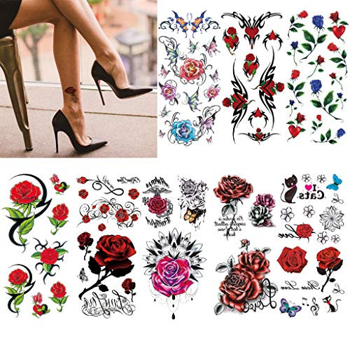 CARGEN 8 Sheets Sexy Flower Temporary Tattoos Sexy Tattoos for Women Sexy Cover Up Makeup Fake Tattoo Body Art Sticker Waterproof For Legs Thighs Ches CARGEN 8 Sheets Sexy Flower Temporary Tattoos Sexy Tattoos for Women Sexy Cover Up Makeup Fake Tattoo Body Art Sticker Waterproof For Legs Thighs Ches