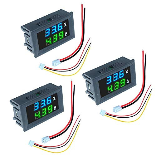 Dmyond 3pcs DC Panel Digital Dual Display Voltmeter Ammeter Current Meter 0-100V and 0-10A Amp Volt Multimeter 0 28 LED Voltmeter Ammeter -BlueandGreen-