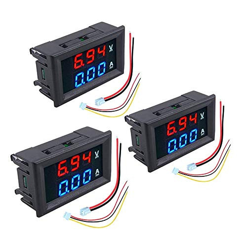 Dmyond 3pcs DC Panel Digital Dual Display Voltmeter Ammeter Current Meter 0-100V and 0-10A Amp Volt Multimeter 0 28 LED Voltmeter Ammeter -RedandBlue-