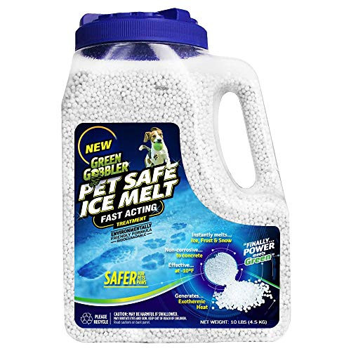 Green Gobbler Pet Safe Ice Melt Fast Acting Treatment - Magnesium Chloride Ice Melt Pellets - Pet and Plant Safe Ice Melter -10 lb Jug-