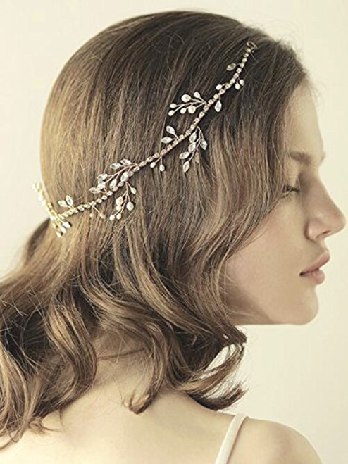 Yean Wedding Headband Flower Rhinestone Headdress Bridal Hair Vine for Bride and Bridesmaid -Gold- Yean Wedding Headband Flower Rhinestone Headdress Bridal Hair Vine for Bride and Bridesmaid -Gold-