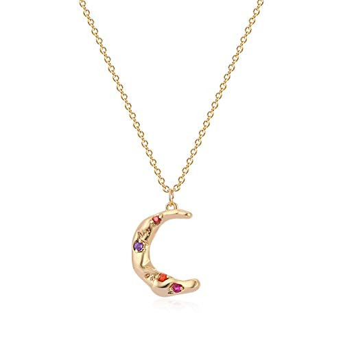 MYEARS Women Crescent Moon Necklace Gold Pendant Wrinkled Colorful Diamond CZ Inlay 14K Gold Filled Chain Dianty Boho Beach Simple Handmade Jewelry Gi MYEARS Women Crescent Moon Necklace Gold Pendant Wrinkled Colorful Diamond CZ Inlay 14K Gold Filled Chain Dianty Boho Beach Simple Handmade Jewelry Gi