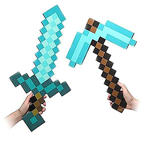 -2 Count- Foam Blue Diamond Sword and Pickaxe for Boys and Girls Combo -Set Of 2-