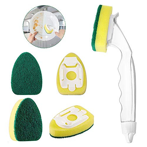 Dishwashing Wand Sponge-LIUMY Kitchen Scrubber Sponge with 7 Refill Heads Estropajo 1 Long-Handled Dish Wand for Washing Bowl Pot and Sink -4PCS- Dishwashing Wand Sponge-LIUMY Kitchen Scrubber Sponge with 7 Refill Heads Estropajo 1 Long-Handled Dish Wand for Washing Bowl Pot and Sink -4PCS-