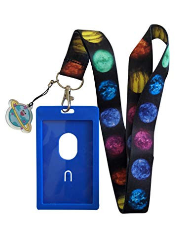 Space Print Lanyard w-ID Badge Holder and Charm -Colorful Planets-
