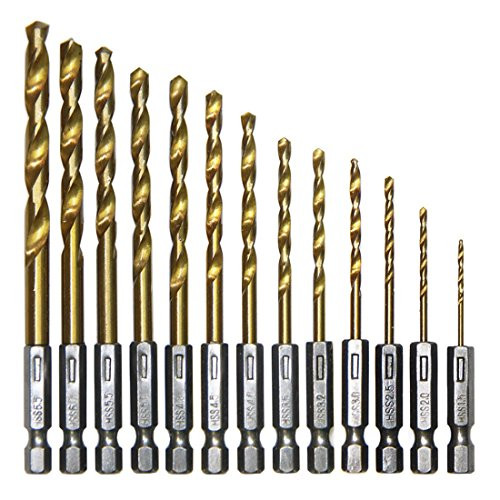 Favortools 13pcs HSS Titanium Coated Twist Drills Bit Set Hex Shank Quick Change Regular drilling Tools