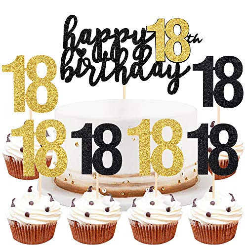 LVEUD Happy Birthday Cake Topper Black Font Golden Numbers 18th Birthday Happy Cake Topper?digital 18 Paper cup Cake topper?Birthday Party Decorations LVEUD Happy Birthday Cake Topper Black Font Golden Numbers 18th Birthday Happy Cake Topper?digital 18 Paper cup Cake topper?Birthday Party Decorations