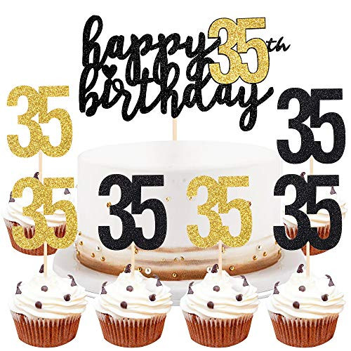 LVEUD Happy Birthday Cake Topper Black Font Golden Numbers 35th Birthday Happy Cake Topper?digital 35 Paper cup Cake topper?Birthday Party Decorations LVEUD Happy Birthday Cake Topper Black Font Golden Numbers 35th Birthday Happy Cake Topper?digital 35 Paper cup Cake topper?Birthday Party Decorations