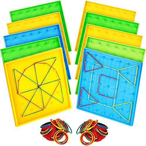 Zonon 10 Pieces Double-Sided Geoboard Set 5 5 Inches Colorful Array Block Geoboard Learning Geoboard Graphical Educational Tools with Over 200 Rubber